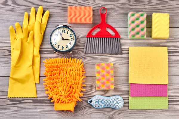 Spring cleaning background with supplies. — Stock Photo, Image