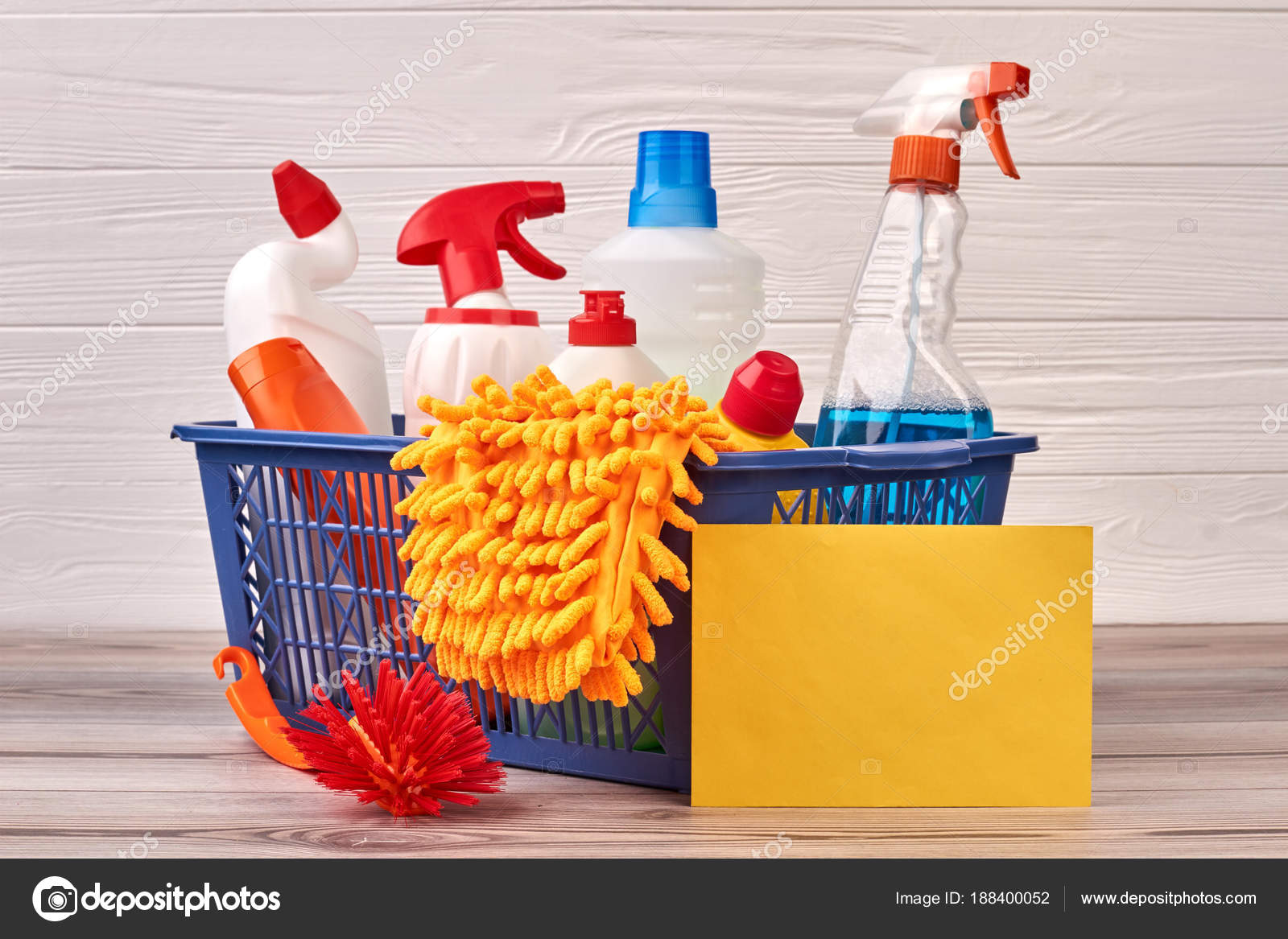 House cleaning products in basket. Stock Photo by ©Denisfilm 188400052