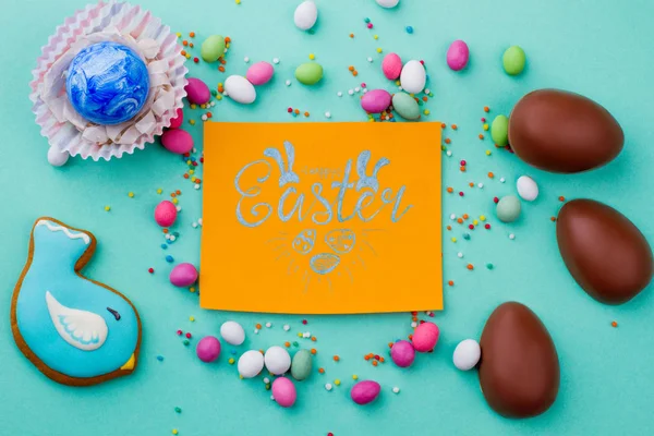 Easter greeting card and sweets.