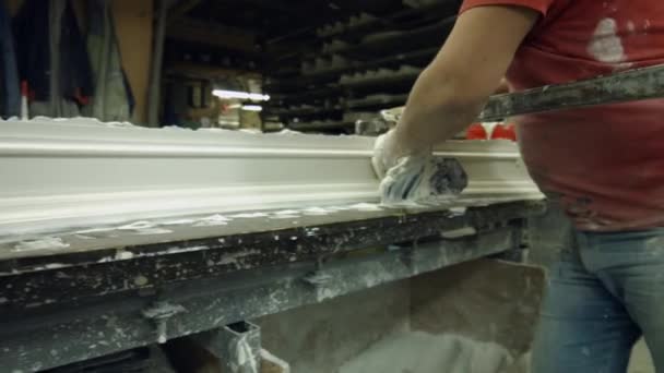 Gypsum shaping in workshop. — Stock Footage Gypsum shaping in workshop. Royalty Free Stock Footage