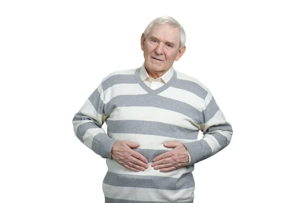 Homme âgé souffrant de douleurs à l'estomac . — Photo