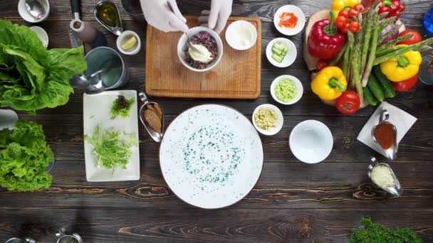 Herring tartare preparation. — Stock Video