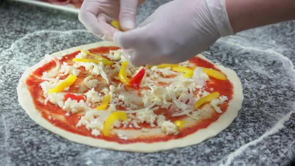 Koch macht Pizza aus nächster Nähe. — Stockvideo