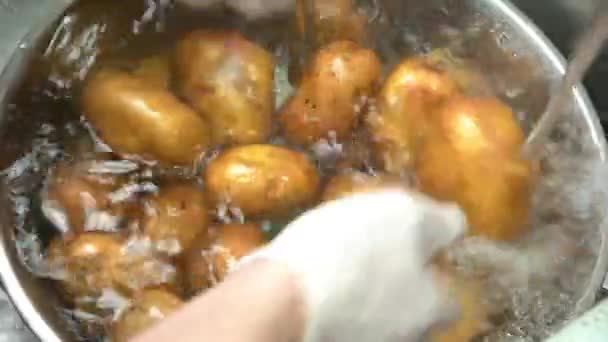 Hands washing potatoes. — Stock Video