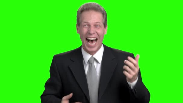 Extremadamente feliz hombre de negocios en traje . — Vídeos de Stock