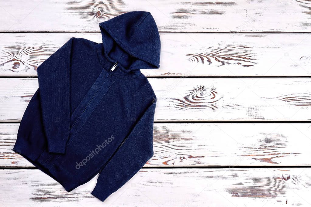 Baby boy knitted hooded sweater.