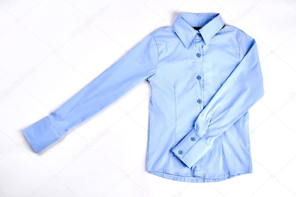 Woman beautiful long sleeve blue shirt.