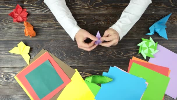 Männer Hände dabei Origami-Blume. — Stockvideo