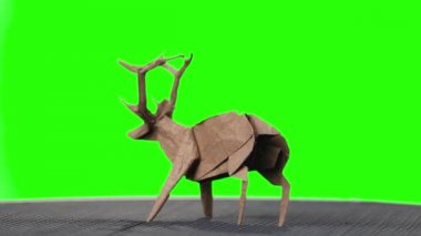 Origami geyik yeşil ekran üzerinde.