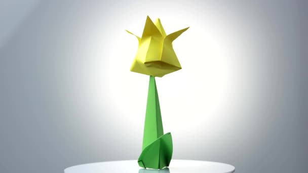 Fleur de tulipe origami jaune . — Video