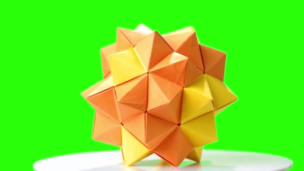 Modular origami λουλούδι στην πράσινη οθόνη. — Αρχείο Βίντεο