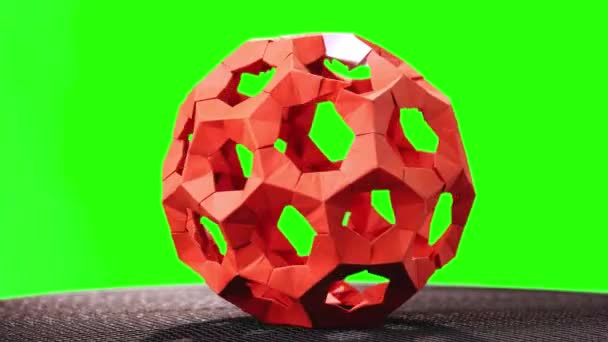 Boule origami modulaire rouge sur écran vert . — Video