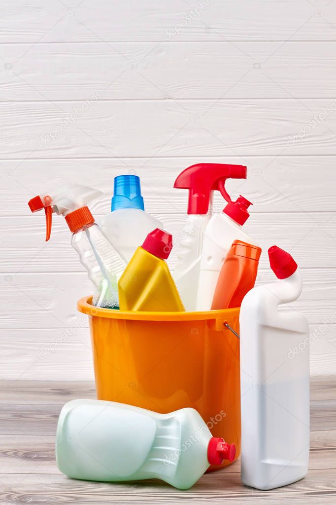 Set of cleaning and sanitation products.