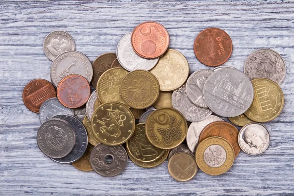 Högen av mynt insamling, ovanifrån. — Stockfoto