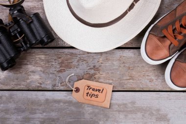 Travel tips flat lay. clipart