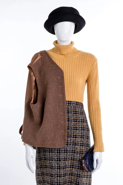 Женский жилет, свитер и юбка . — стоковое фото
