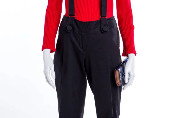 Közelről piros pulóver és nadrág fekete. — Stock Fotó