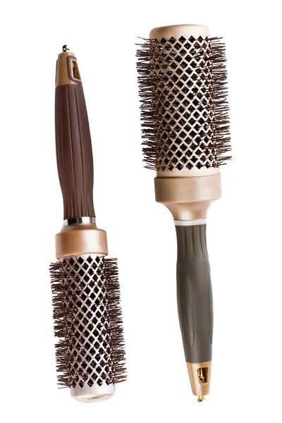 Duas escovas de cabelo redondas, vista superior . — Fotografia de Stock