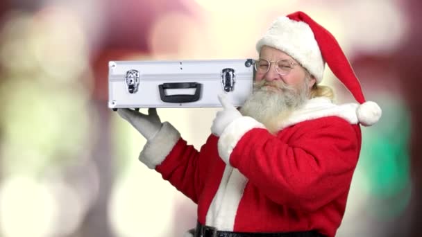 Felice Babbo Natale con cassa di denaro . — Video Stock