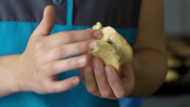 Mujer panadero procesamiento de galletas con crema . — Vídeos de Stock