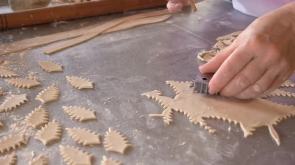 Chef corta a massa para preparar biscoitos . — Vídeo de Stock