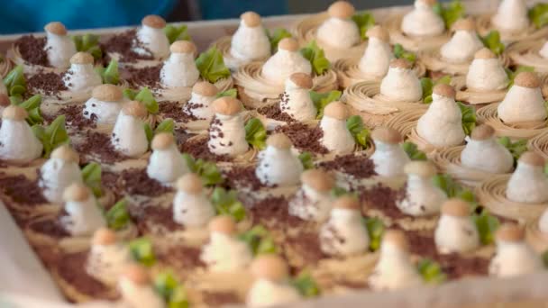 Vaření lahodné dorty v pekárně. — Stock video