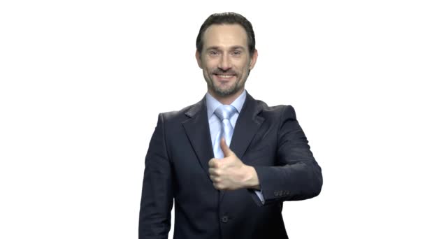 Portret atrakcyjnego biznesmena podnoszącego kciuk. — Wideo stockowe