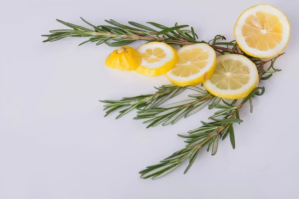 Set dengan potongan lemon dan rosemary sprigs . — Stok Foto