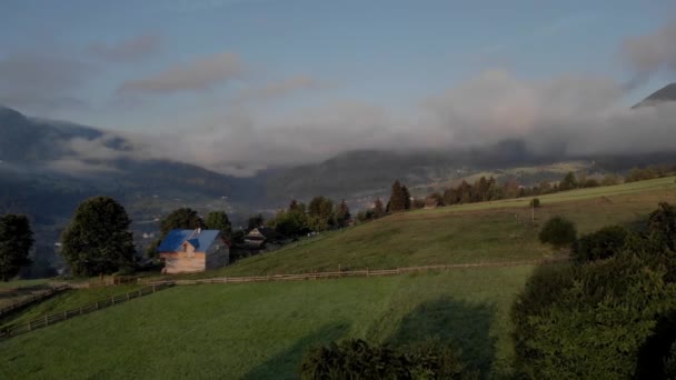 Village landscape on a misty morning. — 비디오