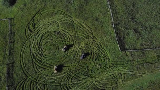 Aerial view of people riding on quad bikes. — 비디오