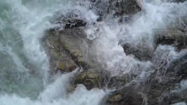 Поток воды в горной реке вблизи . — стоковое видео