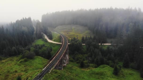 Beau paysage alpin avec un vieux pont autrichien dans les Carpates . — Video