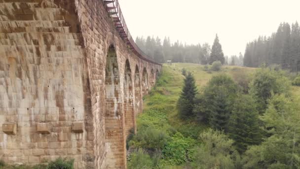 Viaducto de piedra vieja en Cárpatos, Ucrania . — Vídeo de stock