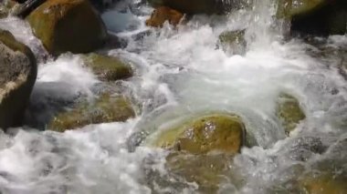 Mountain river with foam close up.