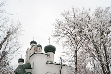 Ortodoks Slav Kilisesi Gri gökyüzü arka planında.