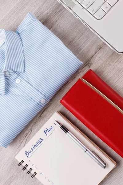 Shirt, laptop and wallet. — Stok fotoğraf