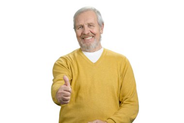Old grandpa shows thumb up.