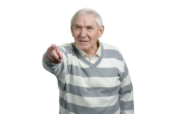 Retrato de homem idoso apontando . — Fotografia de Stock