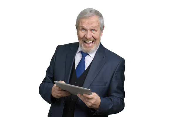 Portrait of happy businessman with tablet. — Stockfoto
