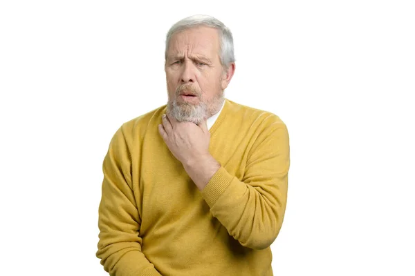 Alter Mann mit Halsschmerzen. — Stockfoto