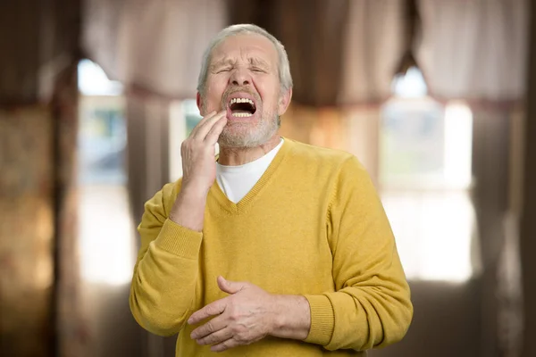 Portrait of grandpa suffering with toothache. — Stock Photo, Image