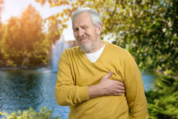 Heart attack in the park near the lake. — Stockfoto