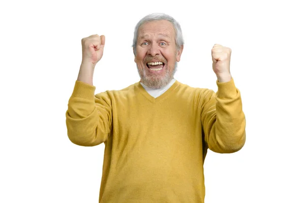 Portrait of extremely happy grandpa rejoicing success. — Stock fotografie