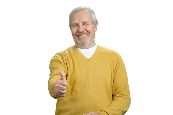 Old grandpa shows thumb up. — Stock Photo, Image