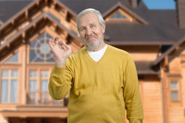 Portrait d'un homme âgé heureux montrant ok signe . — Photo