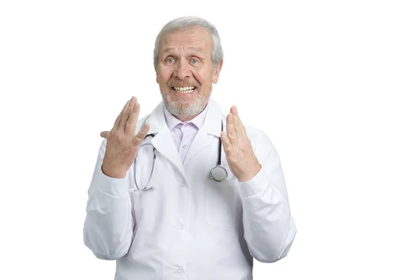 Vecchio medico sorpresa espressione facciale emozione . — Foto Stock