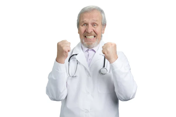 Happy old doctor rejoicing success. — Stock fotografie