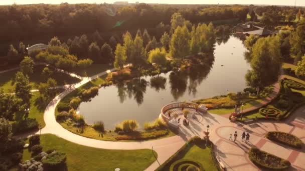 Vista aerea su un laghetto parco giardino decorativo . — Video Stock