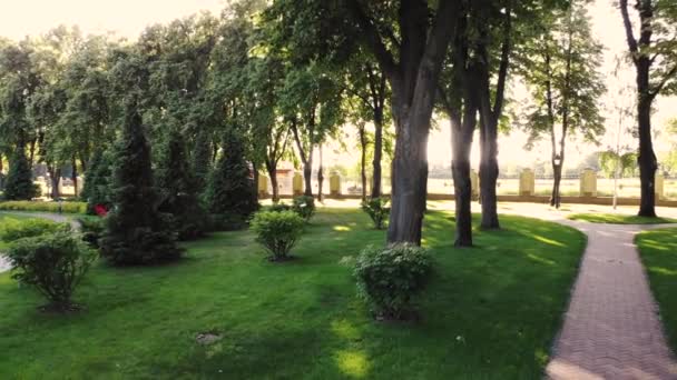 Parque decorativo bien cuidado durante la luz del día brillante . — Vídeo de stock