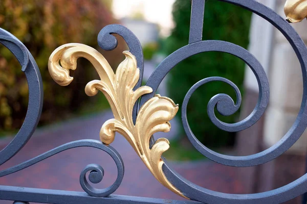 Dekoracyjny zakrzywiony detal metalowej bramy. — Zdjęcie stockowe